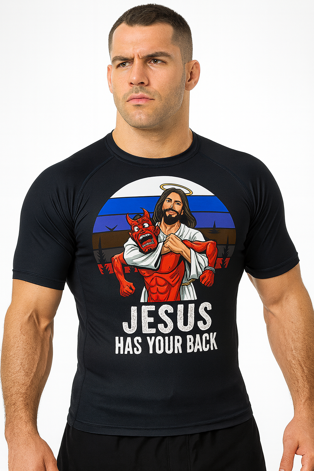 Man's Rash Guard “Jesus Has Your Back"